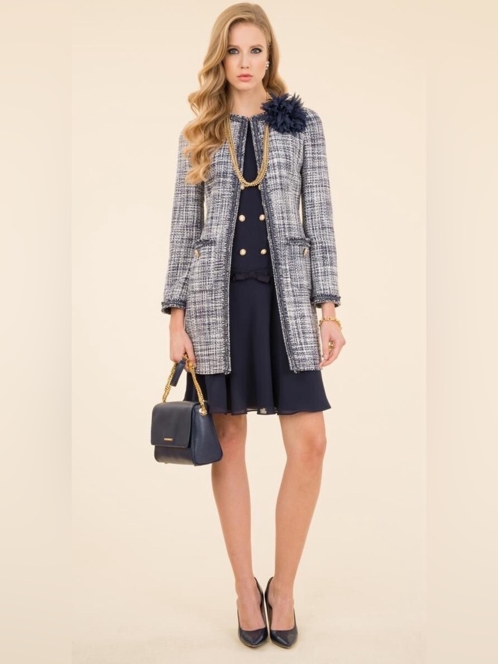 luisa spagnoli Blue Tweed Long Jacket Coat